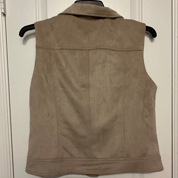 Philosophy Taupe Sleeveless Moto Vest Jacket L With Zipper Pockets & Notch Lapel - Picture 2 of 12